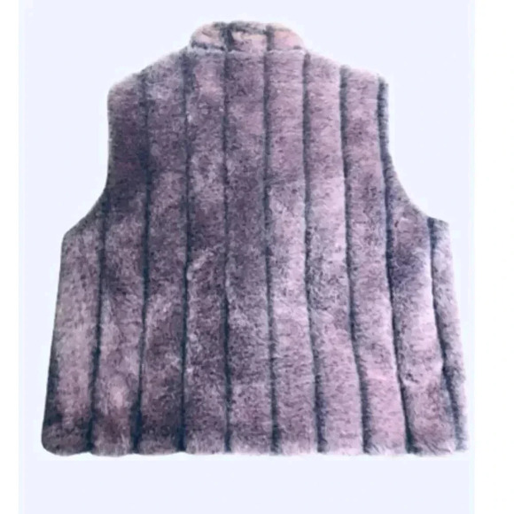 Kenzie faux FUR PINK/BLACK COLLARED VEST POCKETS ZIPPER FRONT SIZE LARGE - Picture 2 of 7